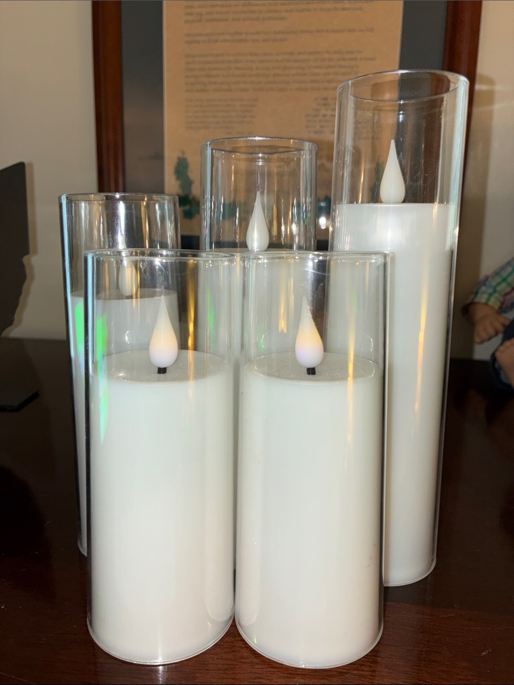 Set of White LED Flameless Pillar Candles in Clear Holders